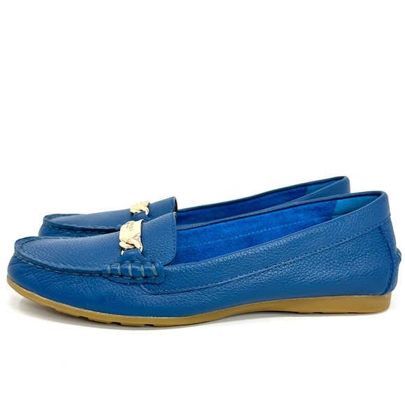 Coach Olive Blue Pebble Grain Leather Loafers Flats - Picture 9 of 15